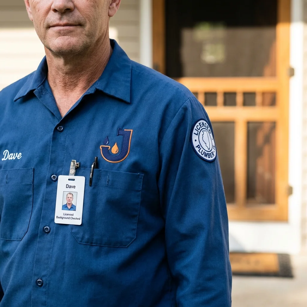 Licensed plumber showing ID badge in Wasilla, AK
