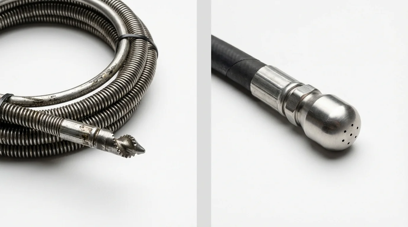 Drain snake cable and hydro jetting nozzle used for drain cleaning in Wasilla, AK