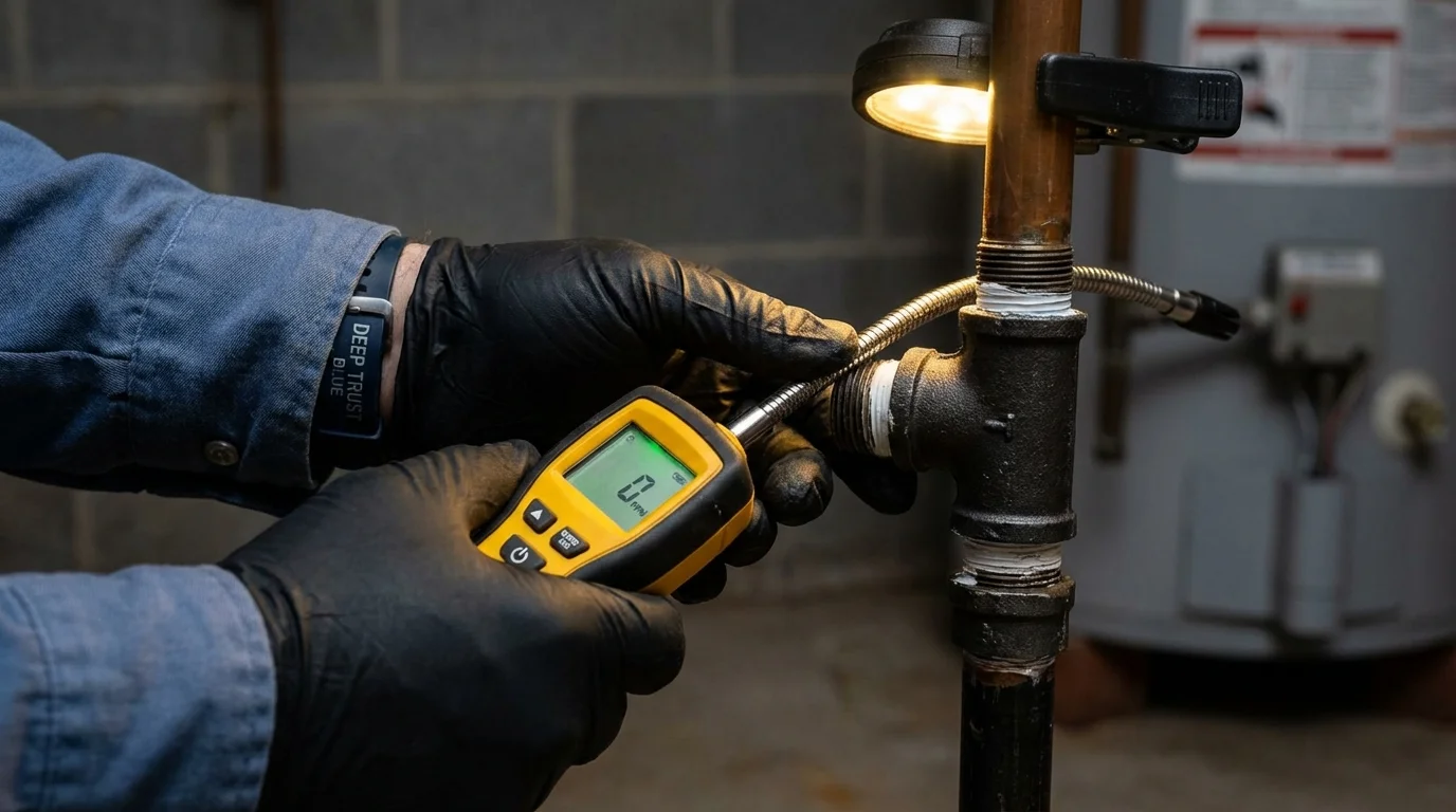 Gas leak detection with electronic sniffer by Johns Plumbing LLC in Wasilla